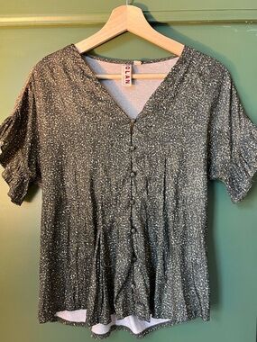 Anthropologie Dolan Left Coast Speckled Button-Front V-Neck Blouse